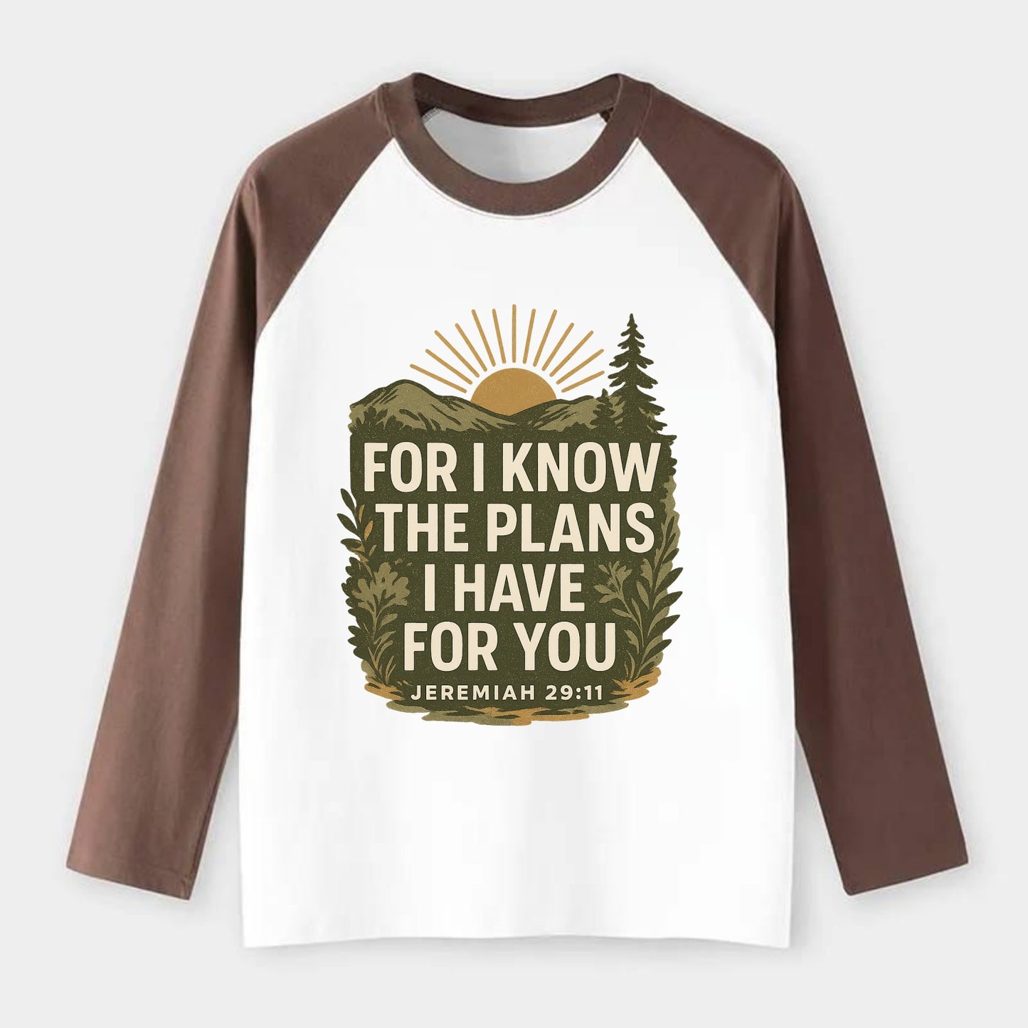 Jeremiah 29:11 Sunrise - Raglan Long Sleeve T-Shirt - Coffee