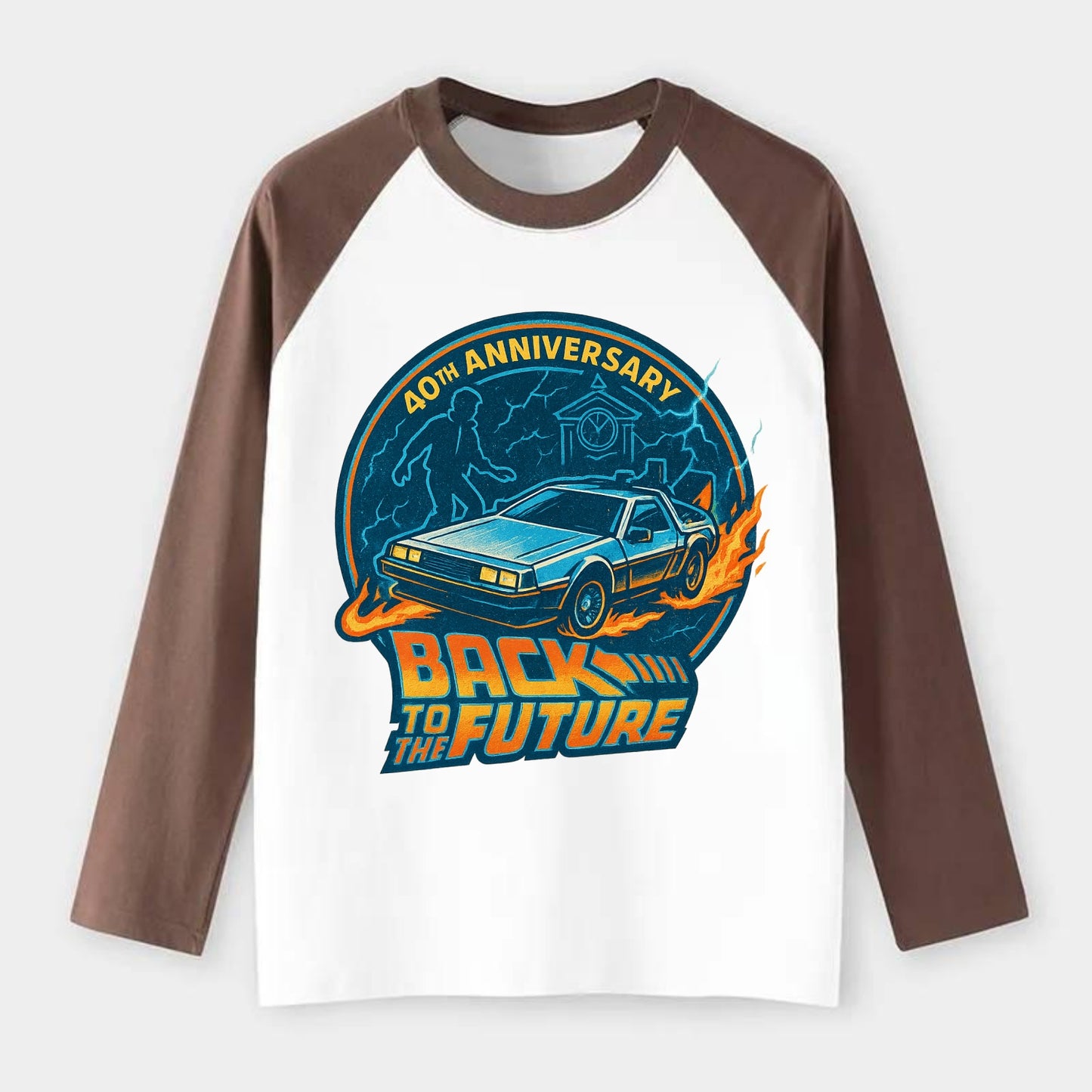 Back To The Future 40th Anniversary - Raglan Long Sleeve T-Shirt - Coffee