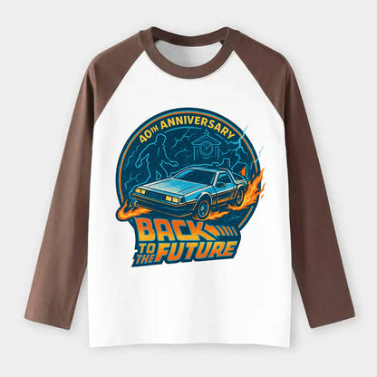 Back To The Future 40th Anniversary - Raglan Long Sleeve T-Shirt - Coffee
