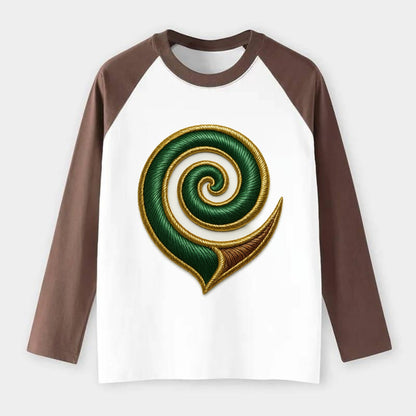 Maori Koru  - Raglan Long Sleeve T-Shirt - Coffee