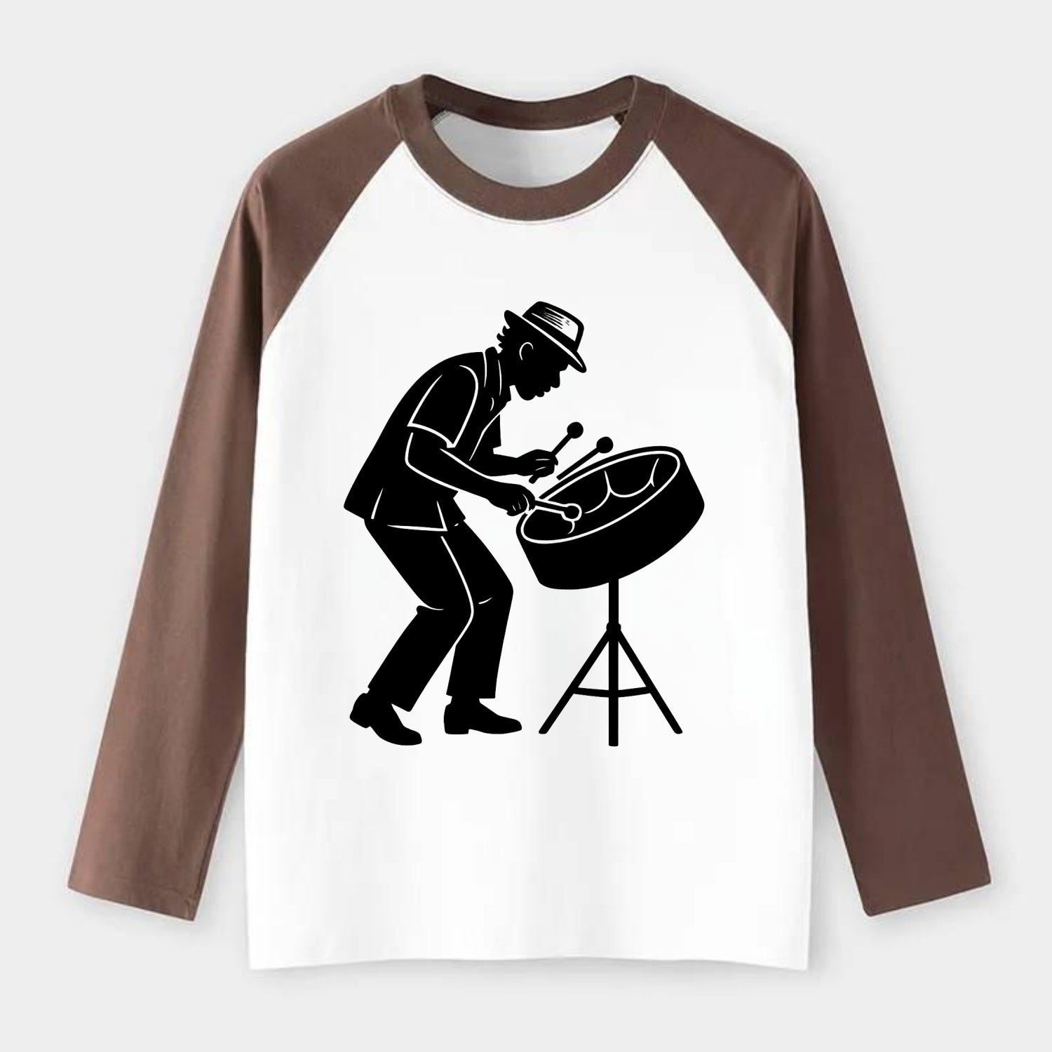 Steel drum player Caribbean rhythm - Raglan Long Sleeve T-Shirt - Coffee