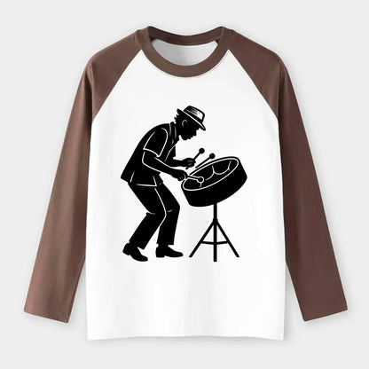 Steel drum player Caribbean rhythm - Raglan Long Sleeve T-Shirt - Coffee