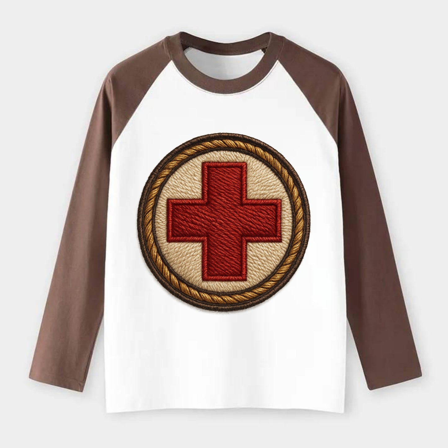 Medical Cross  - Raglan Long Sleeve T-Shirt - Coffee