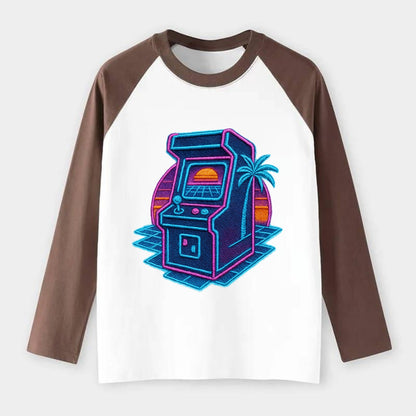 Arcade Machine - Raglan Long Sleeve T-Shirt - Coffee