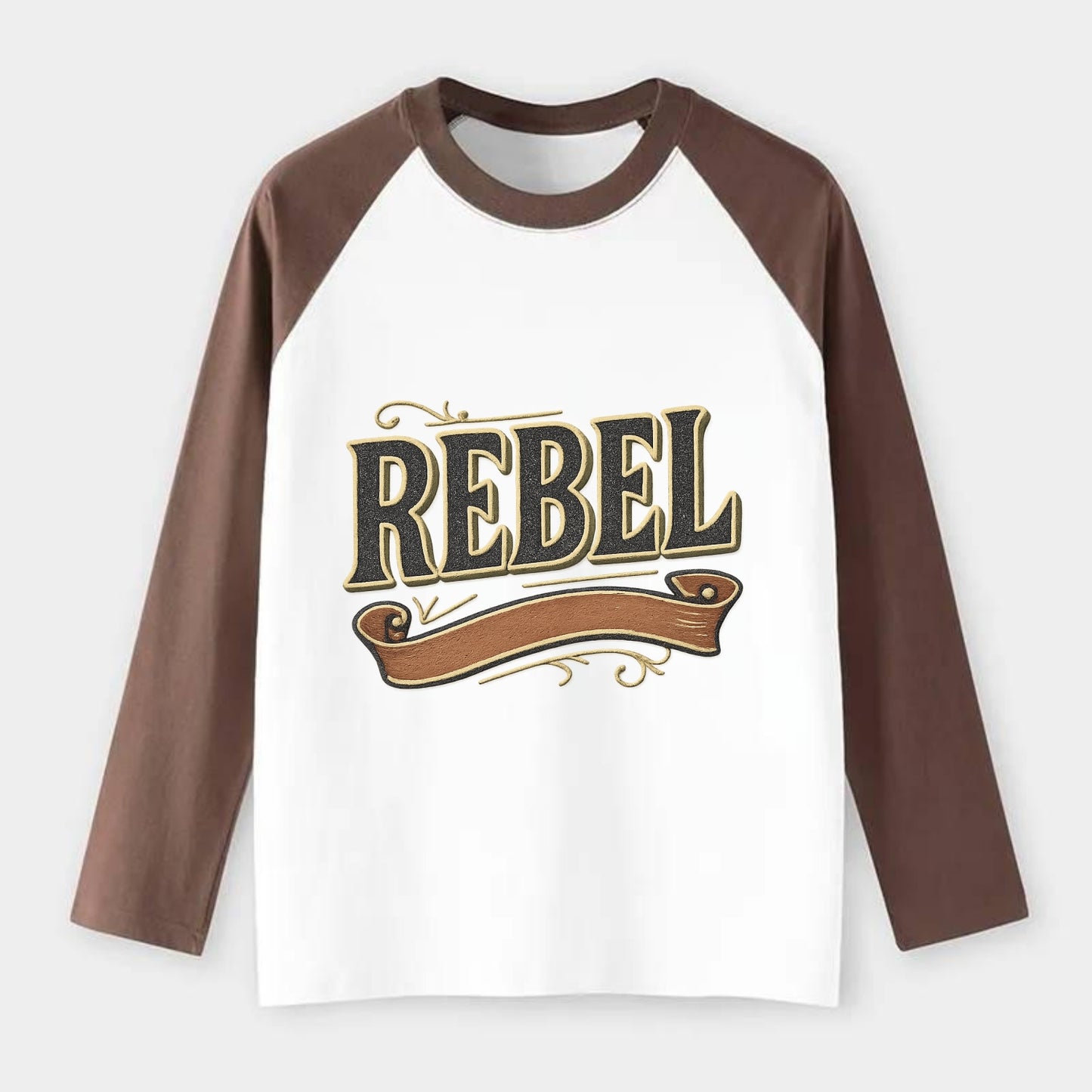 Bold typography design - "REBEL" - nonconformist, rule breaker, - Raglan Long Sleeve T-Shirt - Coffee
