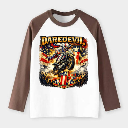 Daredevil Stunt Rider - Raglan Long Sleeve T-Shirt - Coffee
