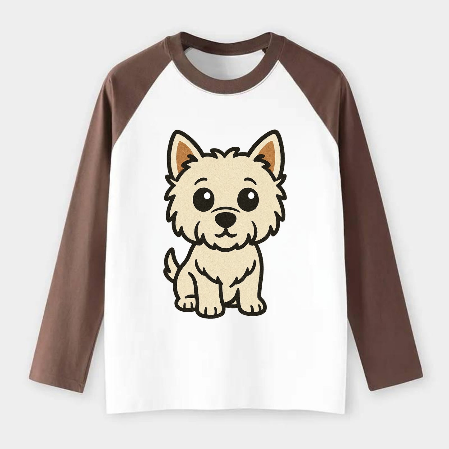 West Highland White Terrier - Alert standing pose - Raglan Long Sleeve T-Shirt - Coffee