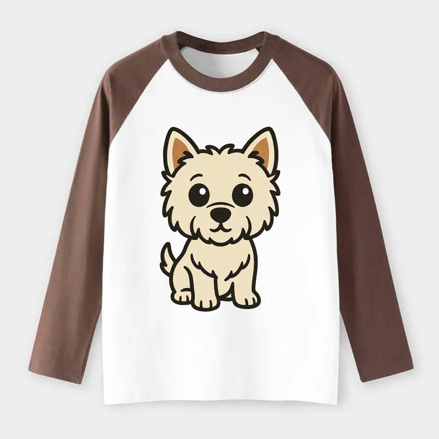West Highland White Terrier - Alert standing pose - Raglan Long Sleeve T-Shirt - Coffee