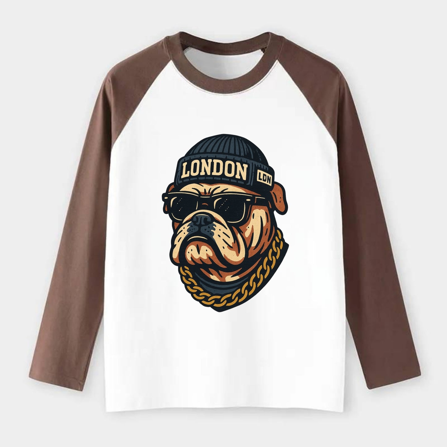 London Bulldog - Raglan Long Sleeve T-Shirt - Coffee