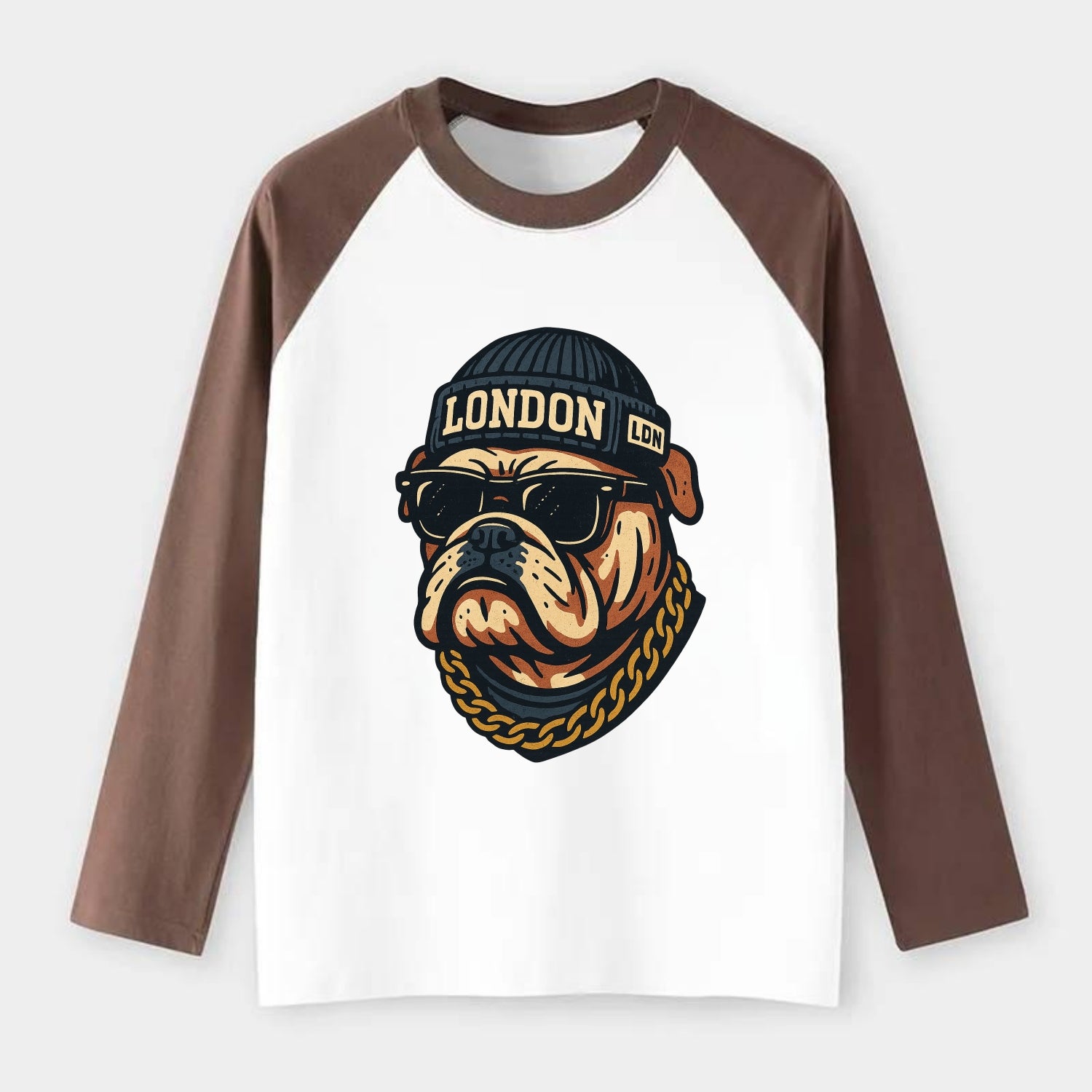 London Bulldog - Raglan Long Sleeve T-Shirt - Coffee