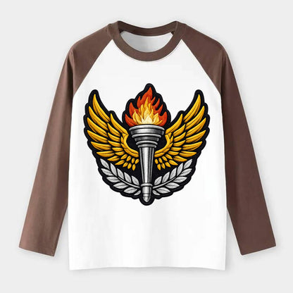 Embroidered patch design - TRACK AND FIELD TORCH - Olympic style torch - Raglan Long Sleeve T-Shirt - Coffee