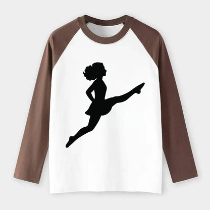 Irish step dancer Riverdance leap - Raglan Long Sleeve T-Shirt - Coffee