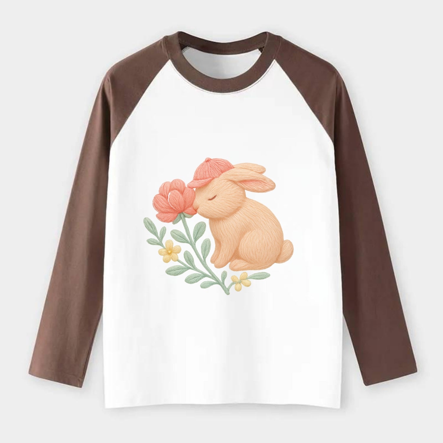 Peach Bunny - Raglan Long Sleeve T-Shirt - Coffee