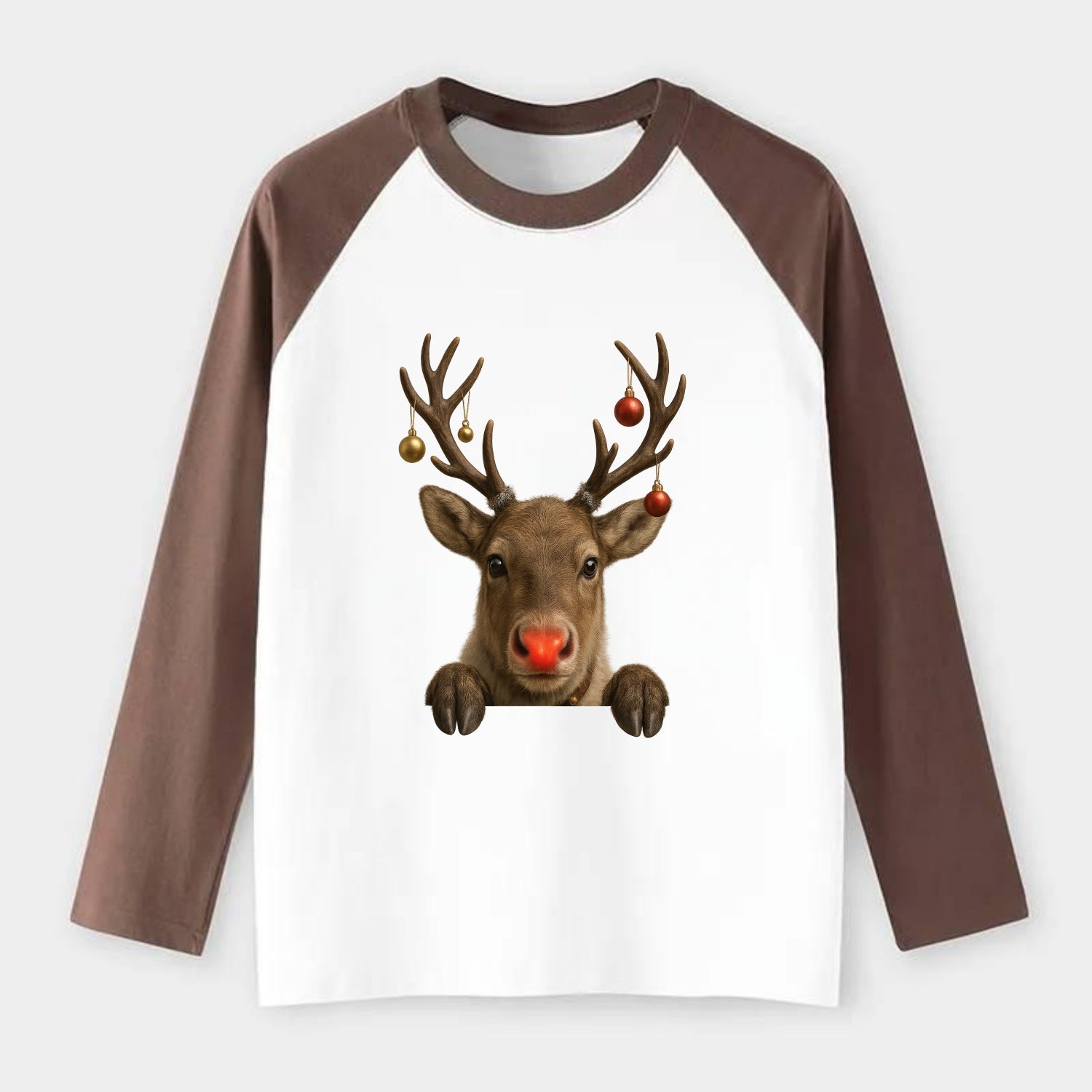 Christmas Reindeer  - Raglan Long Sleeve T-Shirt - Coffee
