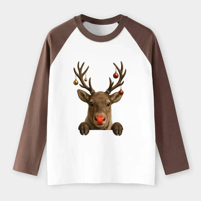 Christmas Reindeer  - Raglan Long Sleeve T-Shirt - Coffee