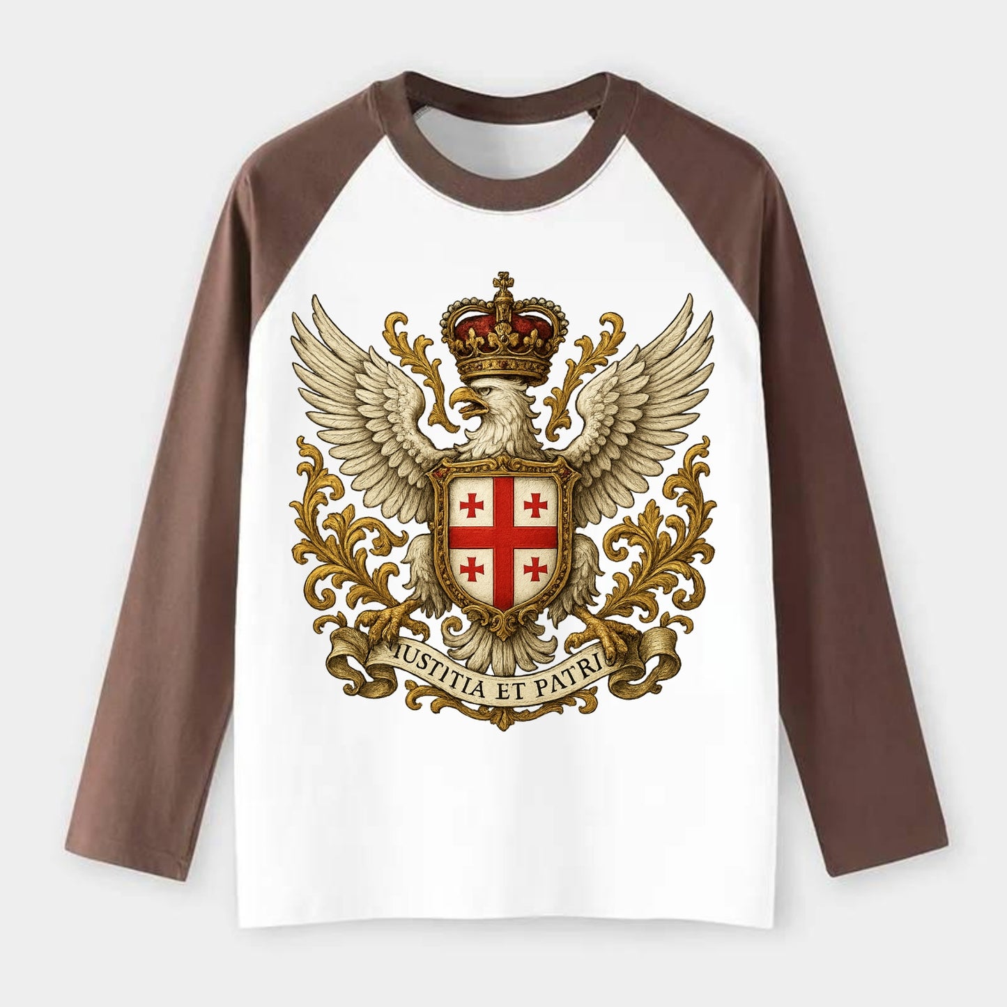 Georgia White Eagle Emblem - Raglan Long Sleeve T-Shirt - Coffee