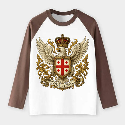 Georgia White Eagle Emblem - Raglan Long Sleeve T-Shirt - Coffee