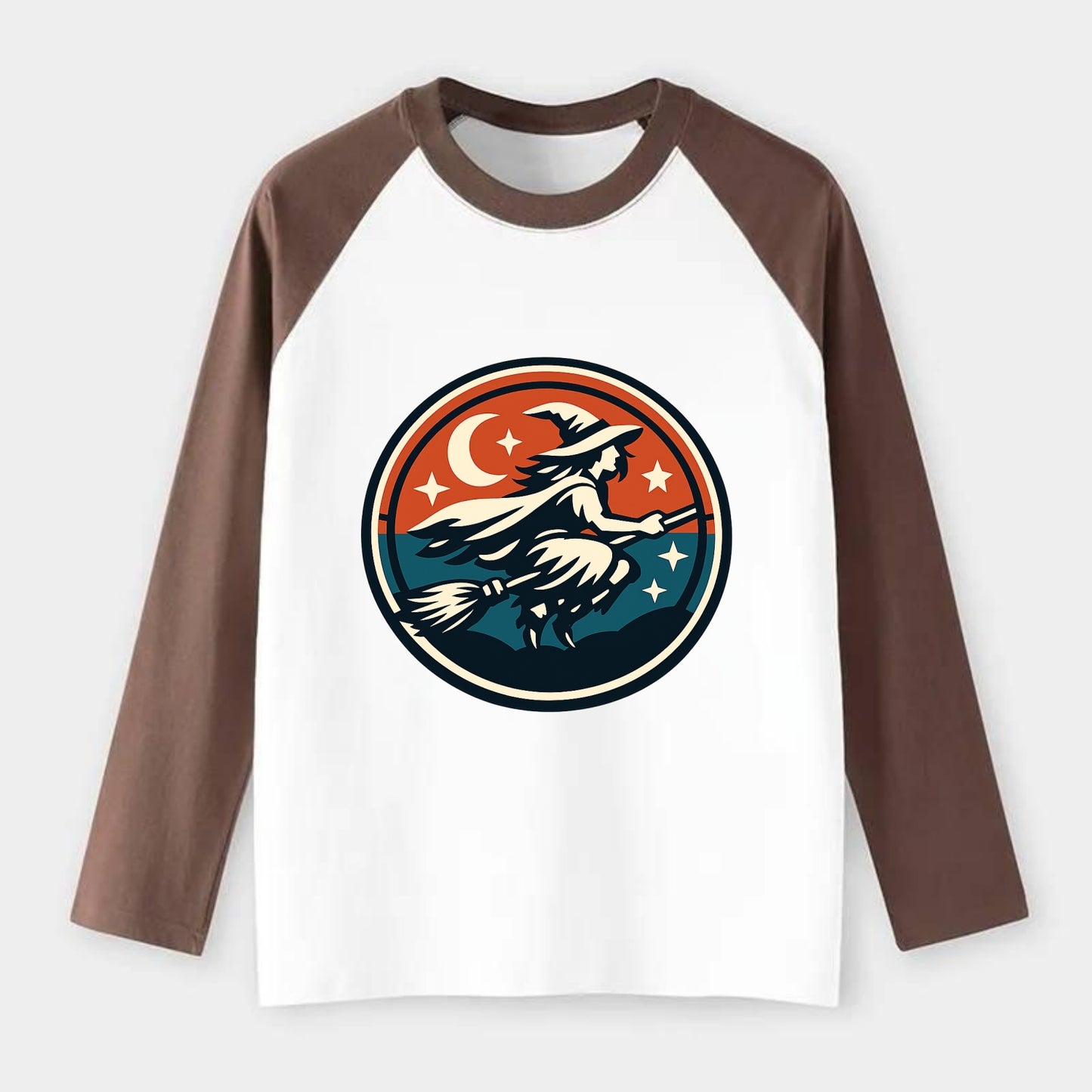 Mystic Night Witch Emblem - Raglan Long Sleeve T-Shirt - Coffee