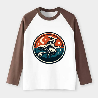 Mystic Night Witch Emblem - Raglan Long Sleeve T-Shirt - Coffee
