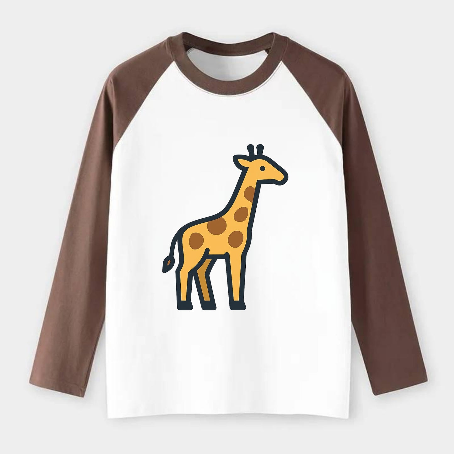 Giraffe - Yellow with brown patches flat side profile - Raglan Long Sleeve T-Shirt - Coffee