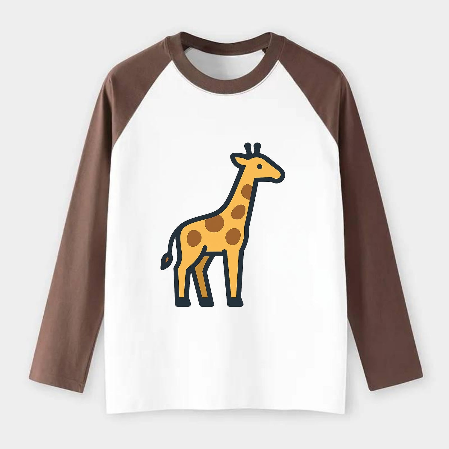 Giraffe - Yellow with brown patches flat side profile - Raglan Long Sleeve T-Shirt - Coffee