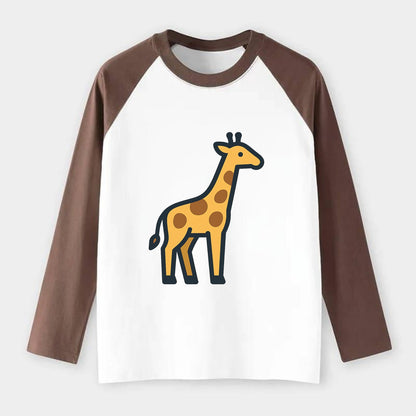 Giraffe - Yellow with brown patches flat side profile - Raglan Long Sleeve T-Shirt - Coffee