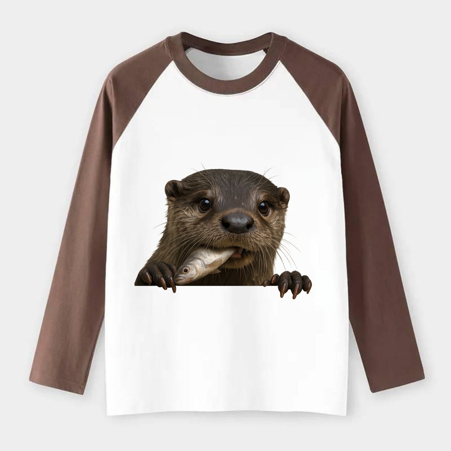 River Otter  - Raglan Long Sleeve T-Shirt - Coffee