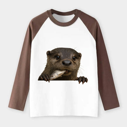 River Otter  - Raglan Long Sleeve T-Shirt - Coffee