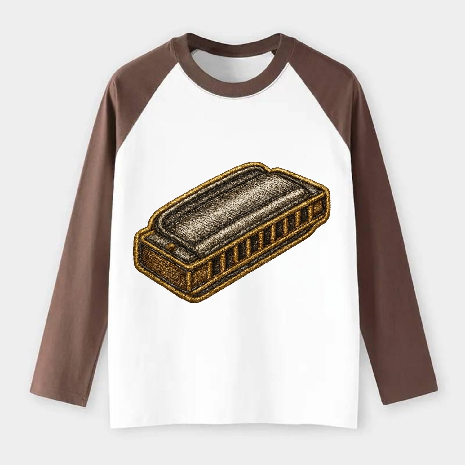Harmonica  - Raglan Long Sleeve T-Shirt - Coffee