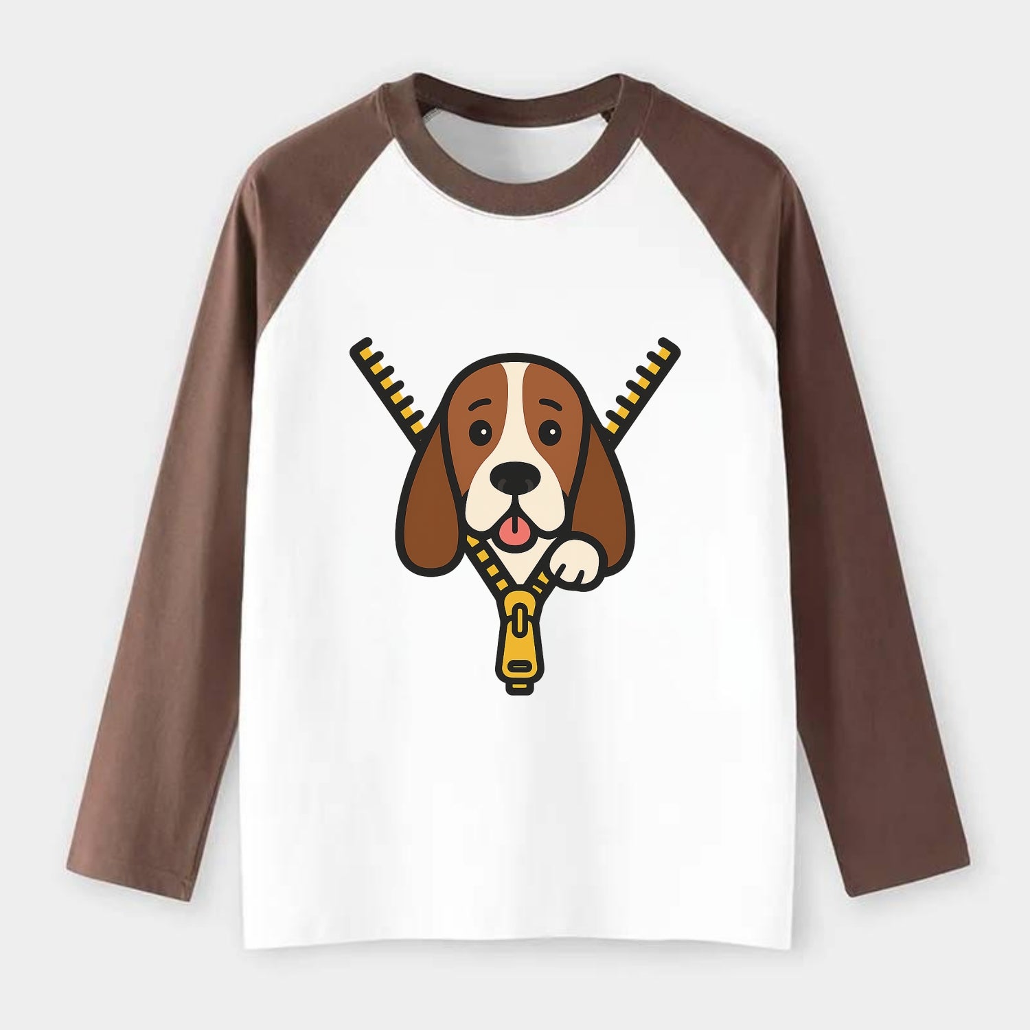 Basset Hound - Raglan Long Sleeve T-Shirt - Coffee