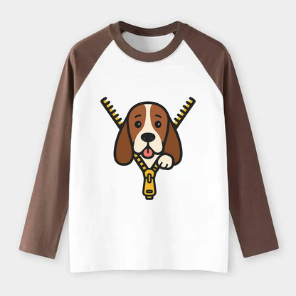 Basset Hound - Raglan Long Sleeve T-Shirt - Coffee