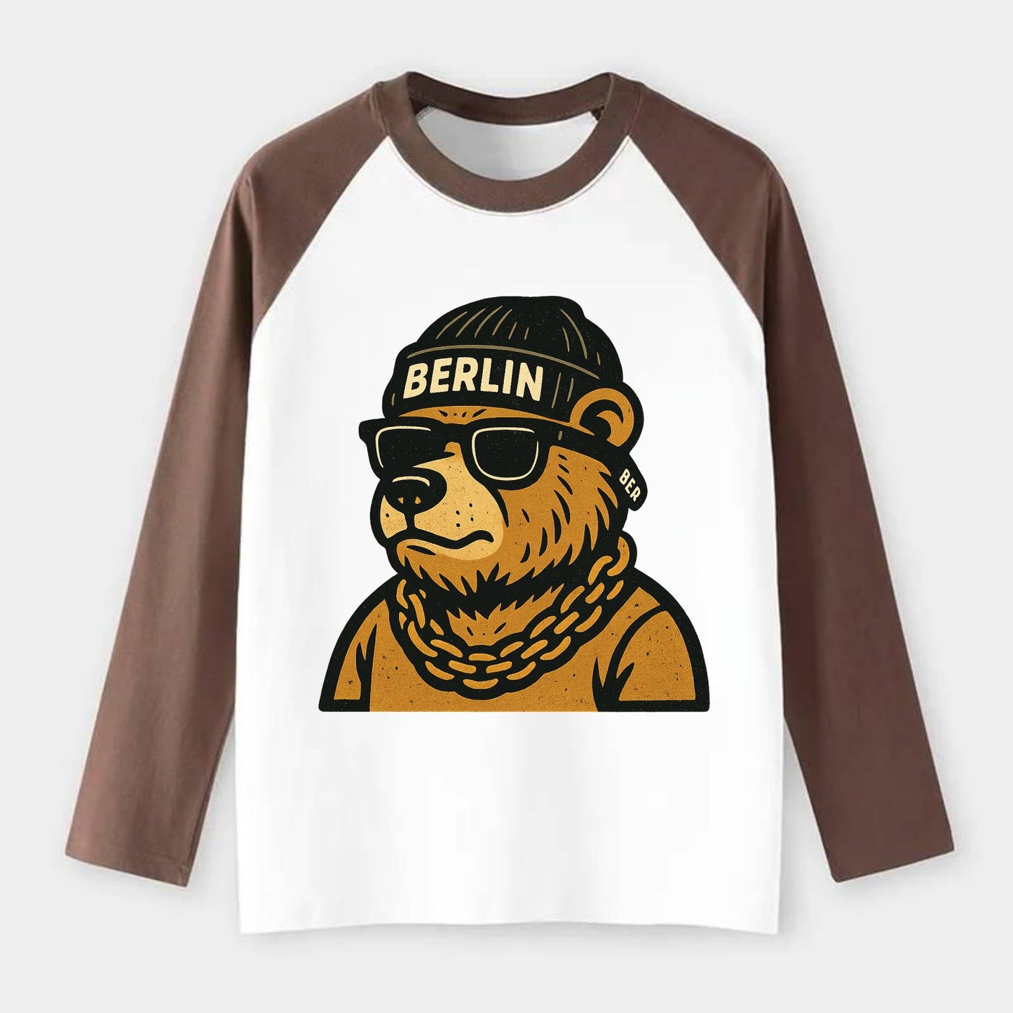Berlin Bear - Raglan Long Sleeve T-Shirt - Coffee