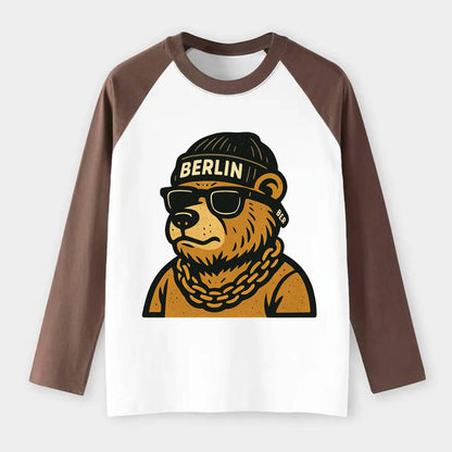Berlin Bear - Raglan Long Sleeve T-Shirt - Coffee
