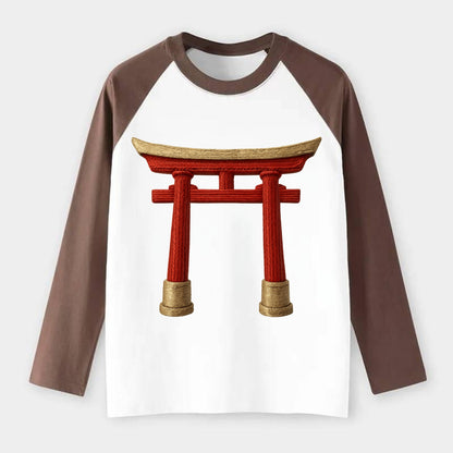 Japanese Torii Gate  - Raglan Long Sleeve T-Shirt - Coffee