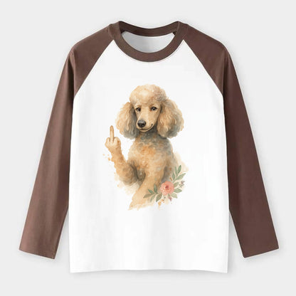 Standard Poodle with curly styled coat, intelligent face, fancy paw - Raglan Long Sleeve T-Shirt - Coffee