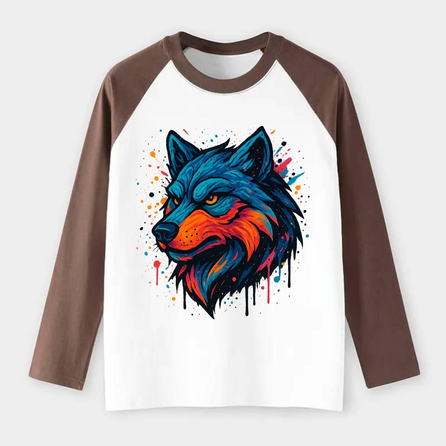 Velvet Wolf Royal  - Raglan Long Sleeve T-Shirt - Coffee