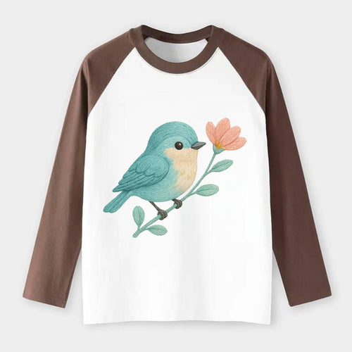 Aqua Chickadee - Raglan Long Sleeve T-Shirt