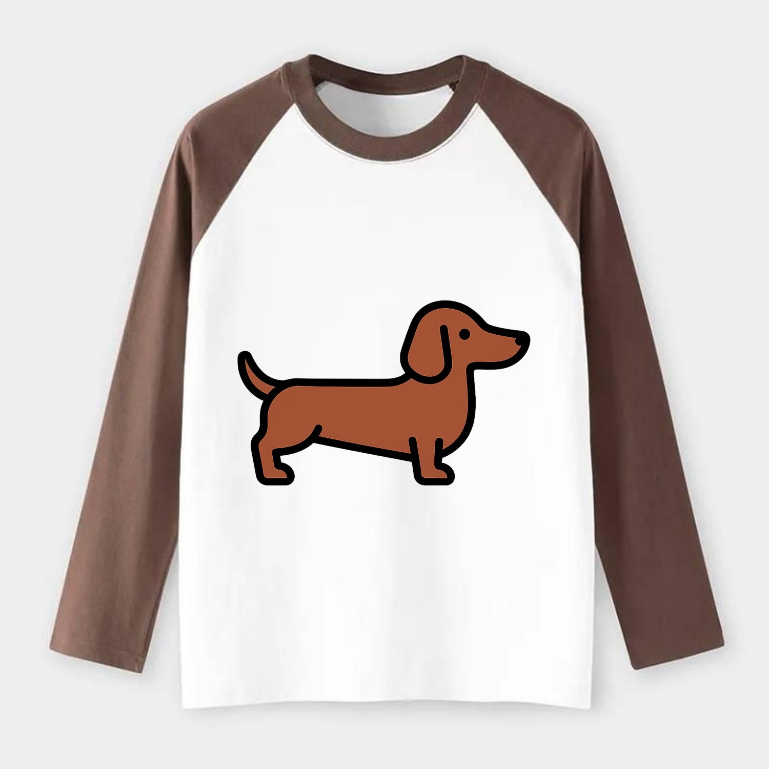 Dachshund - Red/brown smooth flat side profile - Raglan Long Sleeve T-Shirt - Coffee