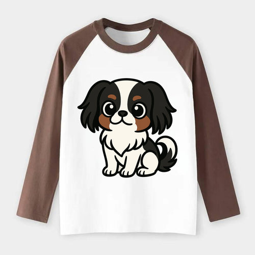 Japanese Chin - Black and white sitting pose - Raglan Long Sleeve T-Shirt
