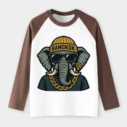 Bangkok Elephant - Raglan Long Sleeve T-Shirt - Coffee