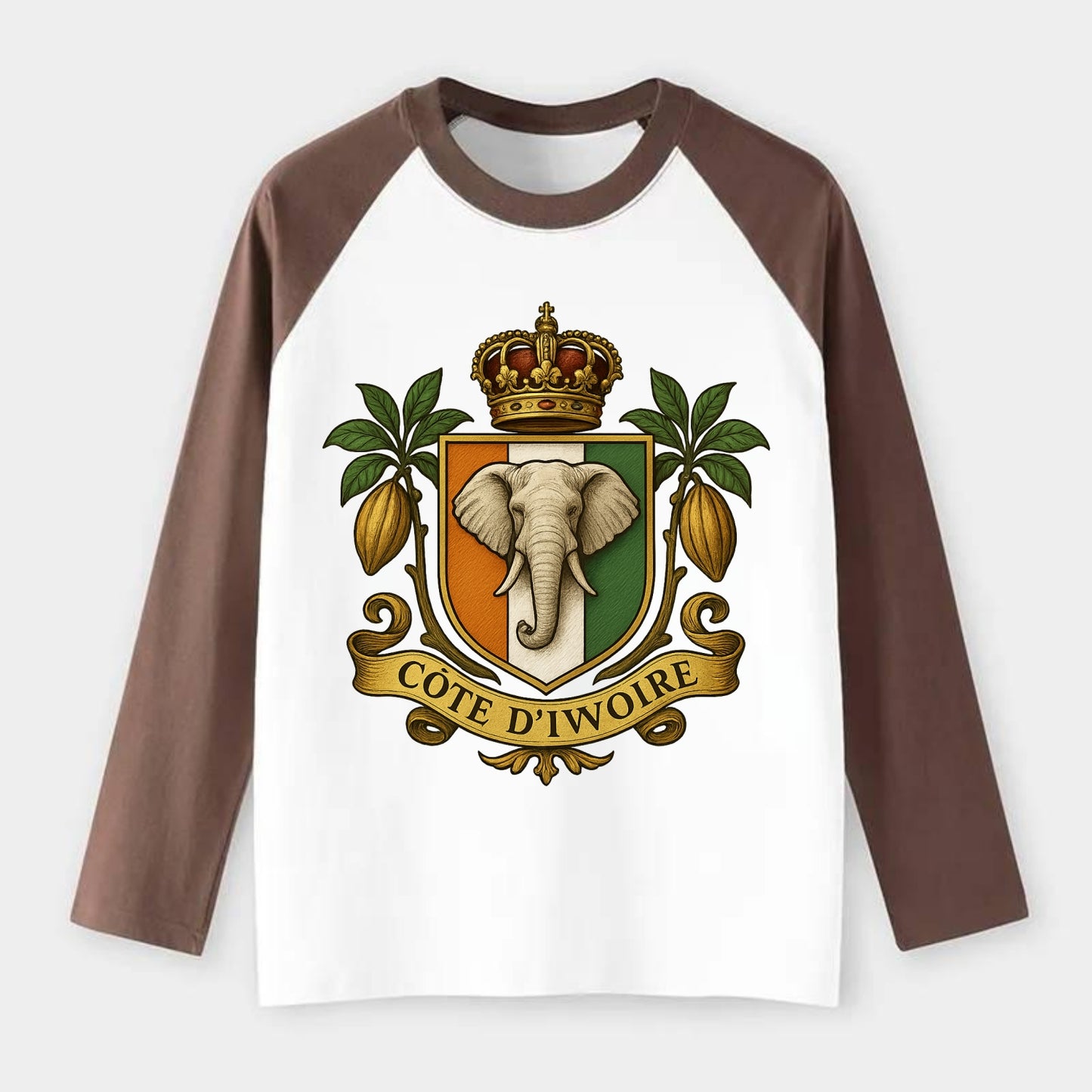 Ivory Coast Royal Logo - Raglan Long Sleeve T-Shirt - Coffee