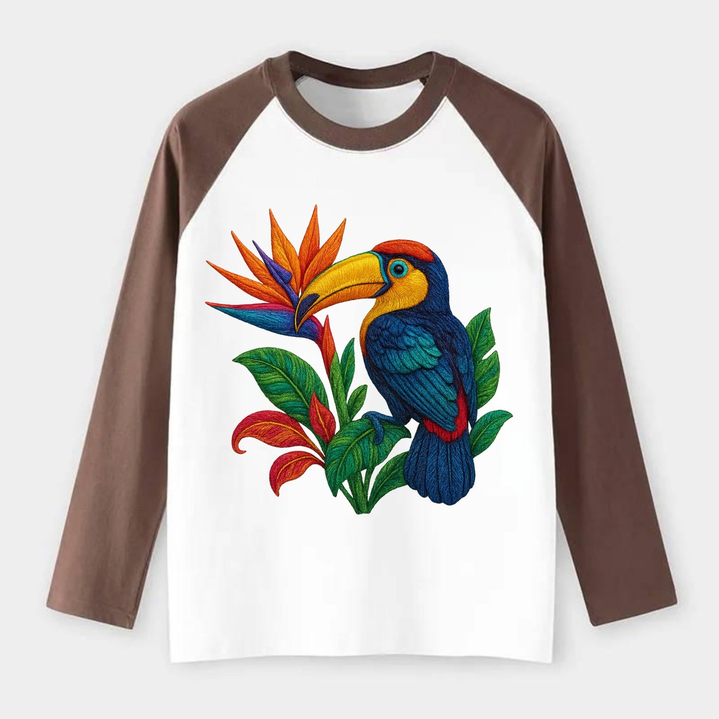 Toucan Paradise - Raglan Long Sleeve T-Shirt - Coffee