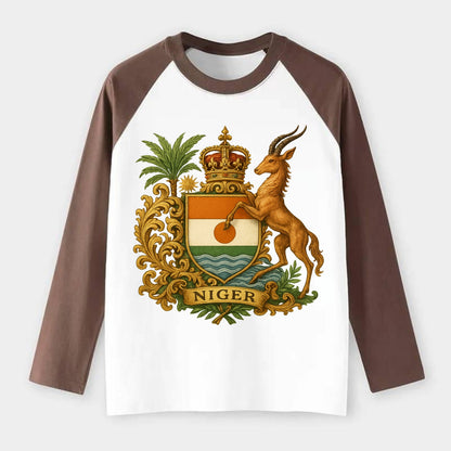 Niger Heritage Badge  - Raglan Long Sleeve T-Shirt - Coffee