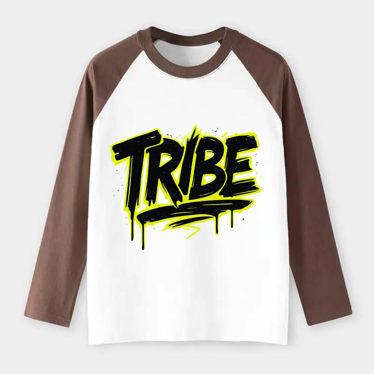 Bold typography design - "TRIBE" - your community, your group - Raglan Long Sleeve T-Shirt - Coffee
