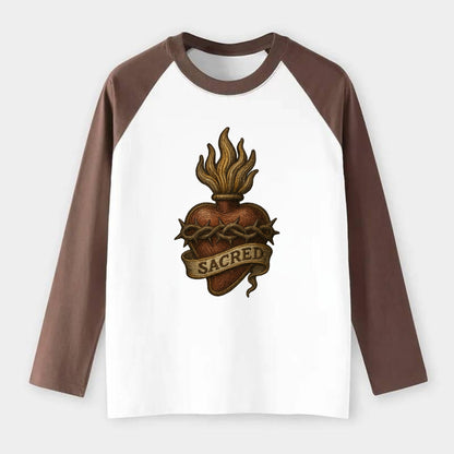 Sacred Heart  - Raglan Long Sleeve T-Shirt - Coffee