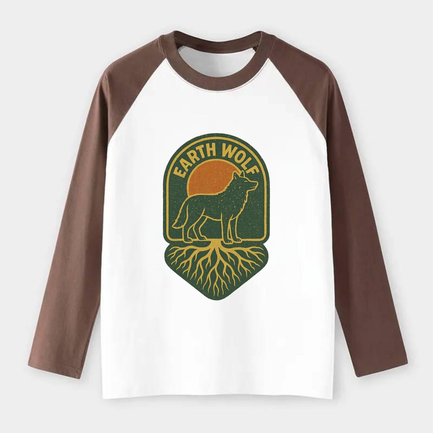 Earth Wolf Roots  - Raglan Long Sleeve T-Shirt - Coffee