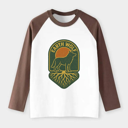 Earth Wolf Roots  - Raglan Long Sleeve T-Shirt - Coffee