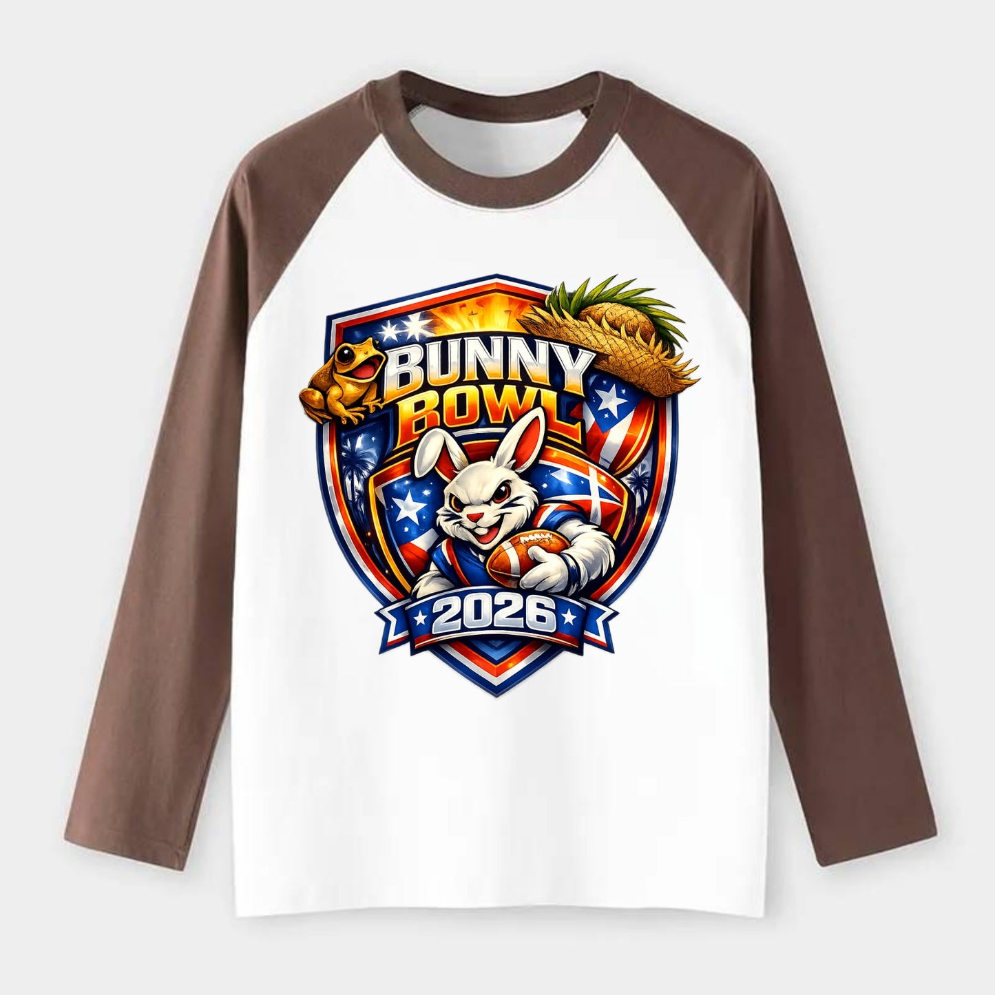 Bunny Bowl 2026 - Raglan Long Sleeve T-Shirt - Coffee