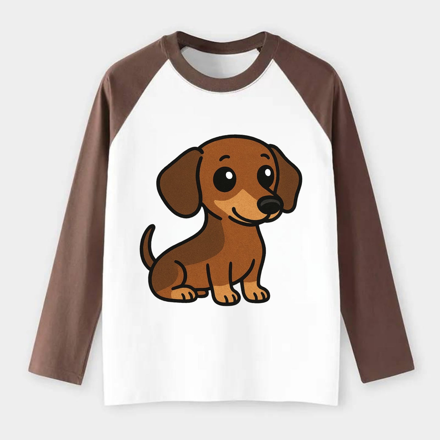 Dachshund - Long body profile view - Raglan Long Sleeve T-Shirt - Coffee
