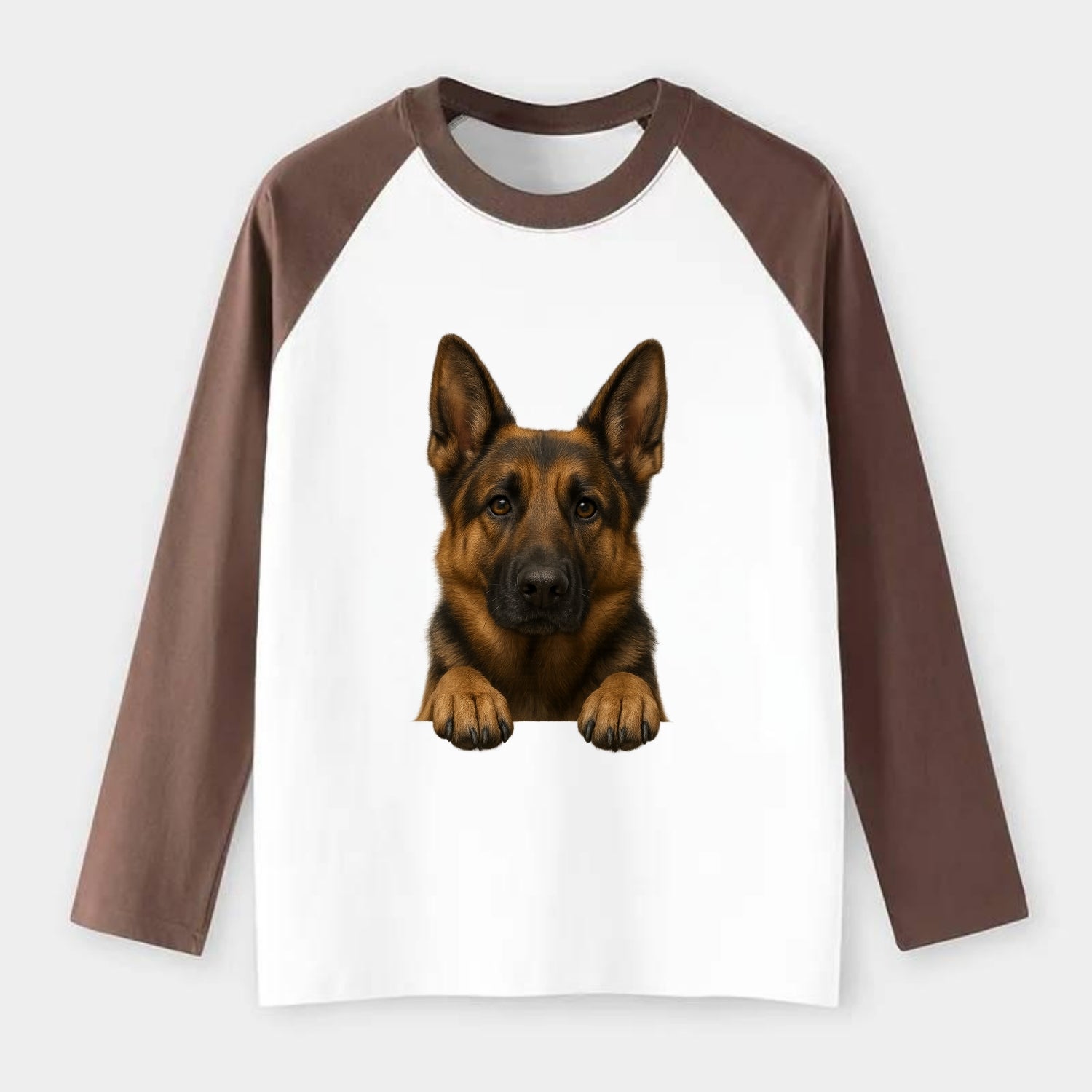 German Shepherd  - Raglan Long Sleeve T-Shirt - Coffee